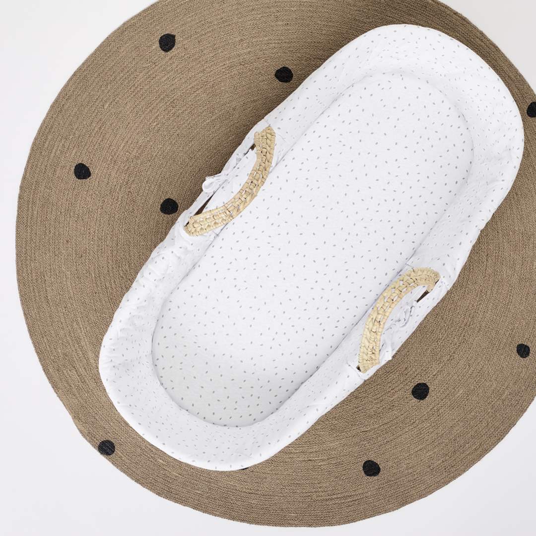 The Little Green Sheep Organic Moses Basket Fitted Sheet - White Rice-Sheets- | Natural Baby Shower