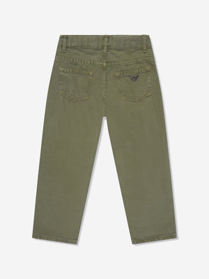 Emporio Armani Boys Linen Blend Trousers in Green