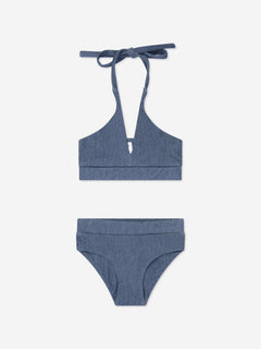AY by AYLA Girls Denim Look Halterneck Bikini in Navy