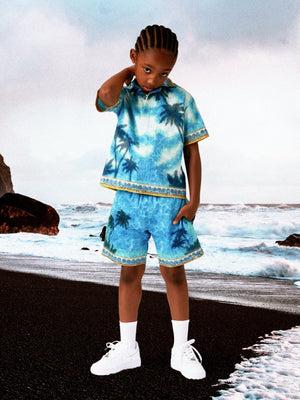 Casablanca Boys Caustics Emblem Drawstring Shorts in Blue