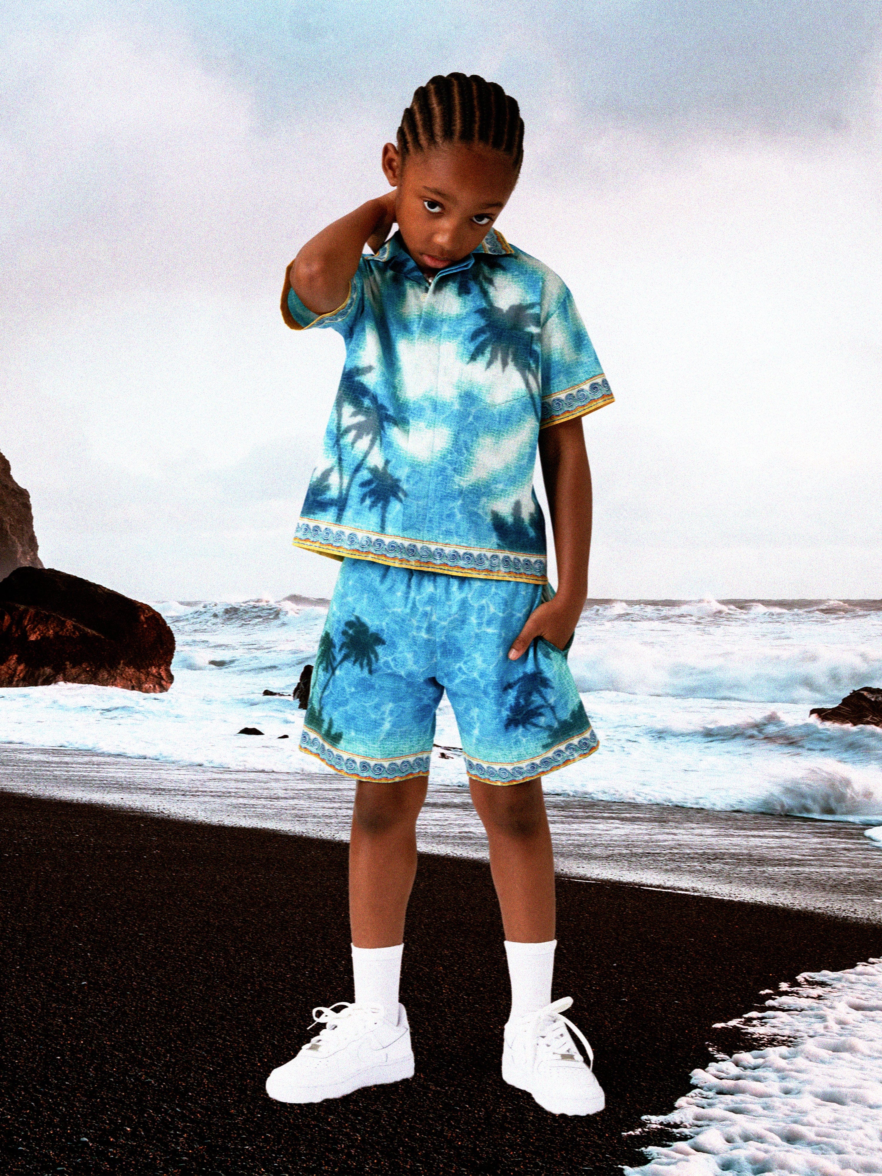 Casablanca Boys Caustics Emblem Drawstring Shorts in Blue