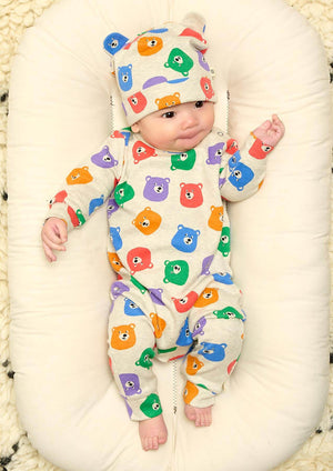 The Bonnie Mob Baby Bears Print Hat With Ears in Multicolour