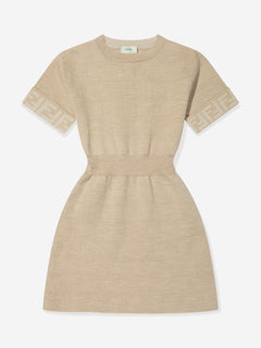 Fendi Girls Knitted FF Logo Dress in Brown