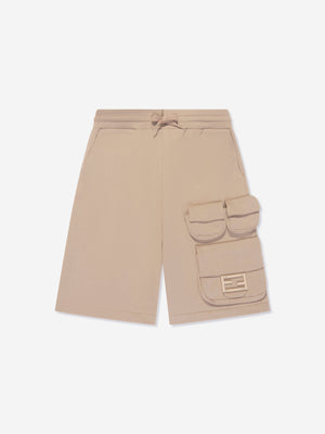 Fendi Boys Baguette Pocket Cargo Shorts in Beige