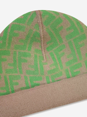 Fendi Kids FF Logo Reversible Beanie in Beige