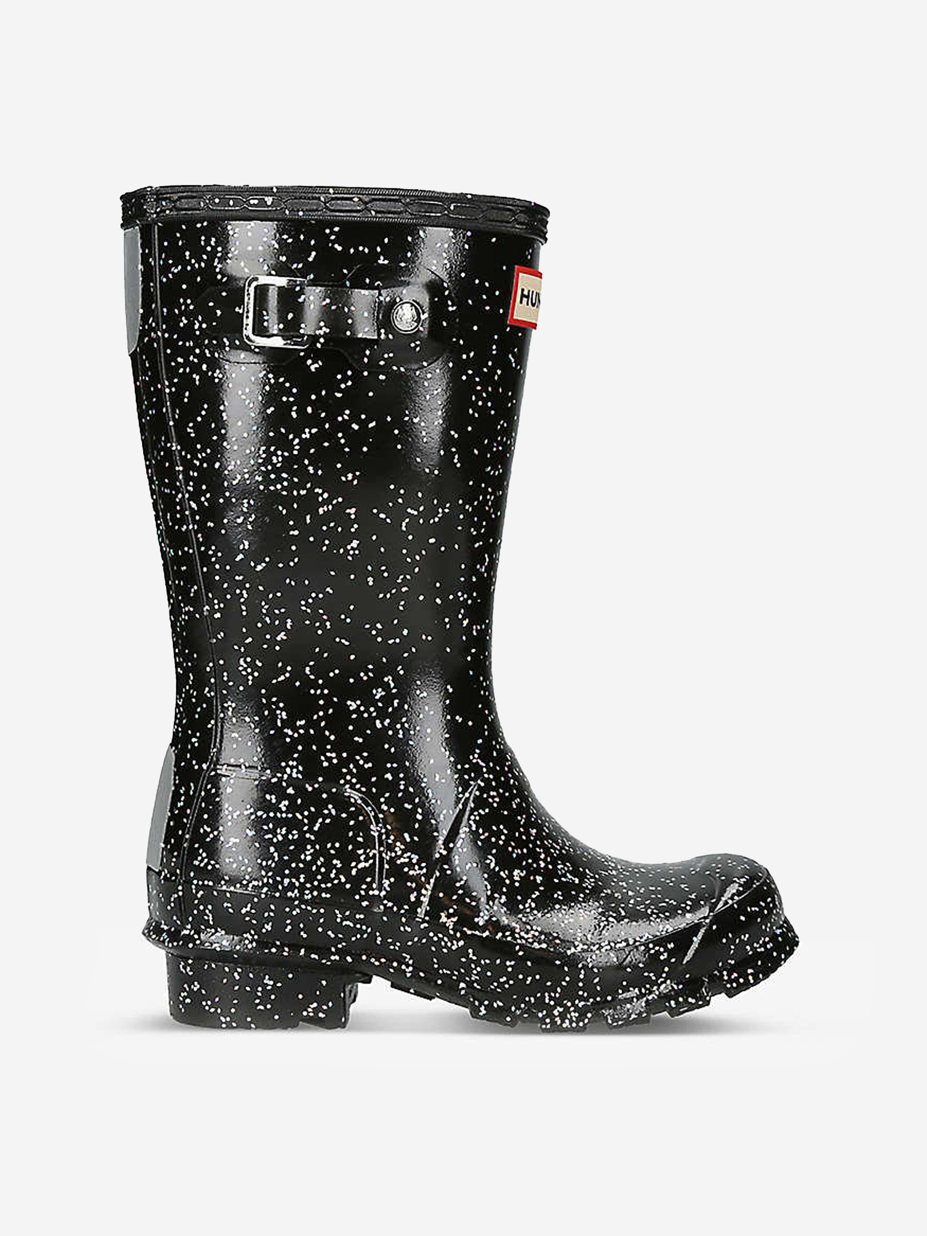 Hunter Girls Original Giant Glitter Wellingon Boots in Black