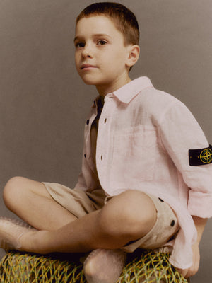 Stone Island Boys Linen Pocket Shirt in Ivory