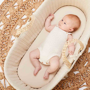 The Little Green Sheep Organic Knitted Moses Basket & Mattress - Linen-Moses Baskets- | Natural Baby Shower