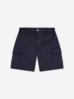 Versace Boys Logo Cargo Shorts in Navy