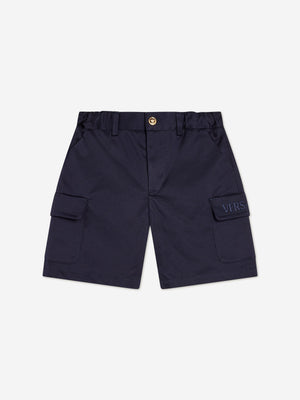 Versace Boys Logo Cargo Shorts in Navy