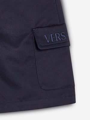 Versace Boys Logo Cargo Shorts in Navy