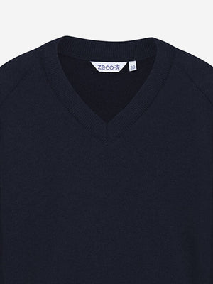 Zeco Kids School Cotton Mix Knitted V-Neck Jumper in Navy