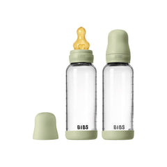 BIBS 2 Pack Medium Flow Glass Baby Bottle Round Latex - 240ml - Sage-Baby Bottles-Sage-240ml | Natural Baby Shower