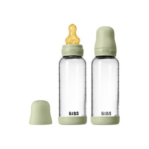 BIBS 2 Pack Medium Flow Glass Baby Bottle Round Latex - 240ml - Sage-Baby Bottles-Sage-240ml | Natural Baby Shower