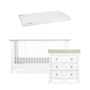 CuddleCo Clara 2 Piece Set 3-Drawer Dresser + Cot Bed - White/Ash-Nursery Sets-White/Ash-First Gold Anti Allergy Foam Cot Bed Mattress | Natural Baby Shower