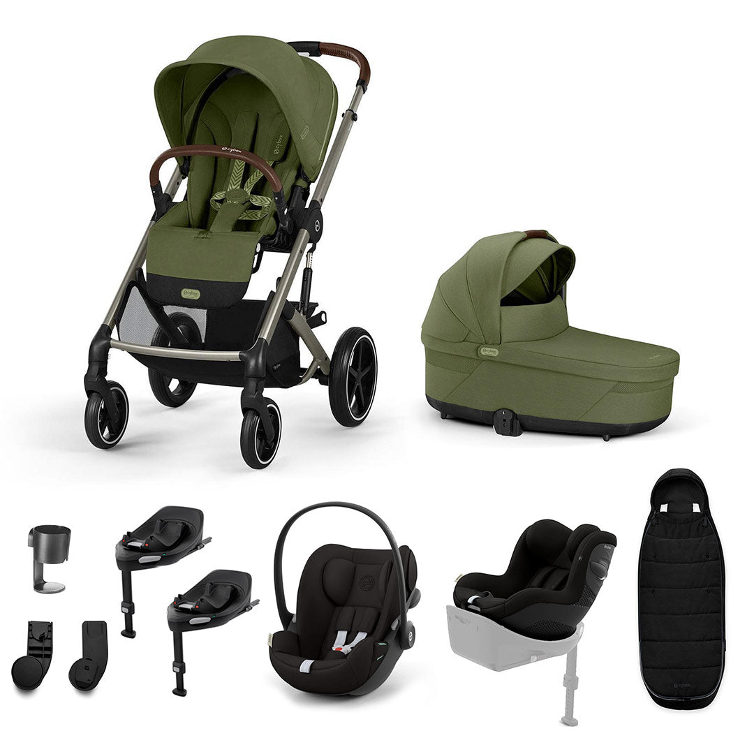 CYBEX Balios S Lux Newborn to Toddler Ultimate Bundle-Travel Systems-Moss Green-2 X Base G | Natural Baby Shower