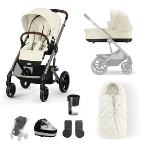 CYBEX Balios S Lux Essential Pushchair Bundle-Stroller Bundles-Seashell Beige-SNOGGA Footmuff | Natural Baby Shower