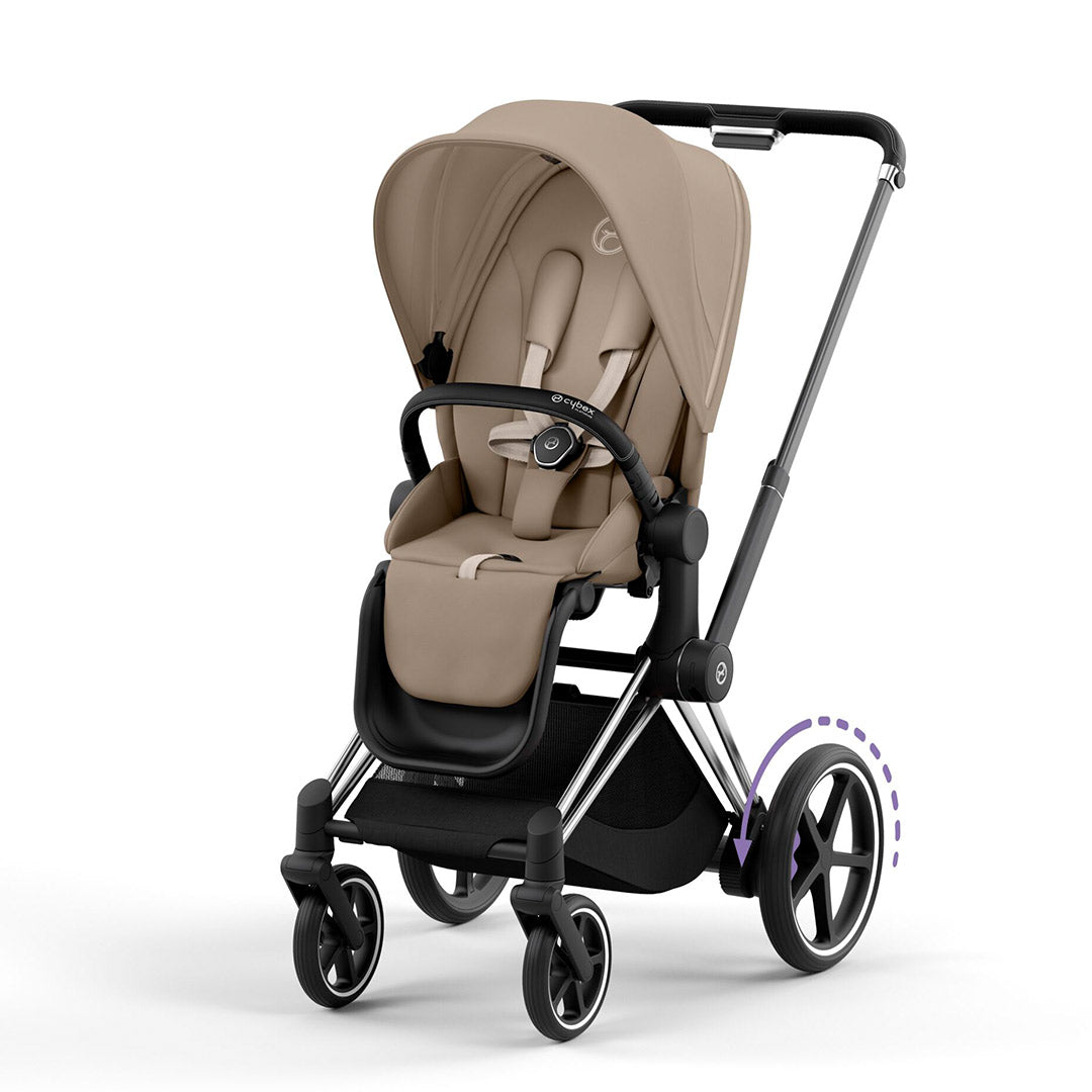 CYBEX e-Priam Pushchair - Cozy Beige-Strollers-Chrome Black-No Carrycot | Natural Baby Shower
