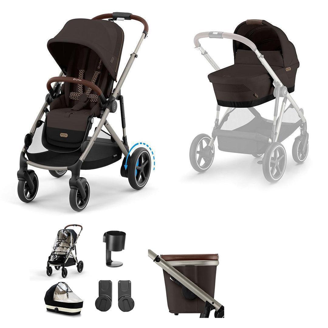 CYBEX e-Gazelle S Essential Pushchair Bundle-Stroller Bundles-Moon Black-No Footmuff | Natural Baby Shower