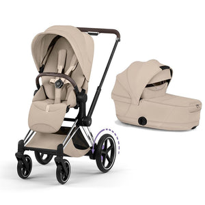 CYBEX e-Priam Style Single Pushchair-Strollers-Cozy Beige-Chrome Brown | Natural Baby Shower