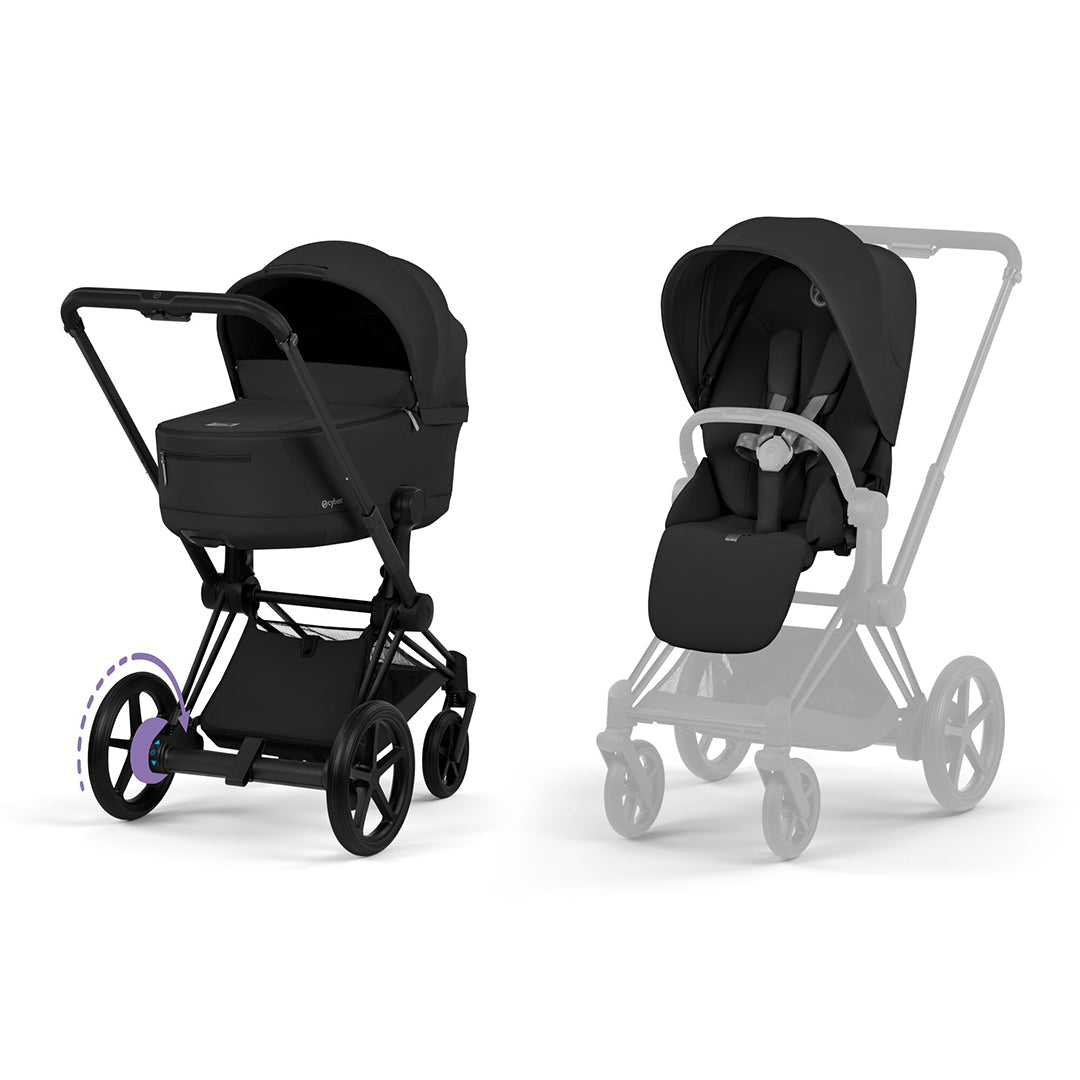 CYBEX e-Priam Comfort Pushchair & Foldable Carrycot - Sepia Black/Black-Strollers-Sepia Black/Black- | Natural Baby Shower