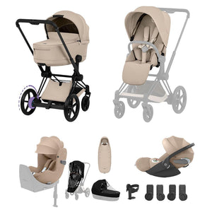 Cybex e-Priam Ultimate Birth & Beyond Bundle - Comfort Collection-Travel Systems-Cozy Beige-Without Base | Natural Baby Shower