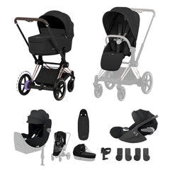 Cybex e-Priam Ultimate Birth & Beyond Bundle - Comfort Collection-Travel Systems-Sepia Black/Rose Gold-Without Base | Natural Baby Shower
