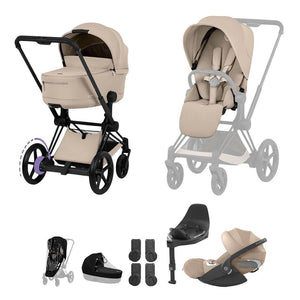 Cybex e-Priam Ultimate Bundle - Comfort Collection-Travel Systems-Cozy Beige-With Base | Natural Baby Shower