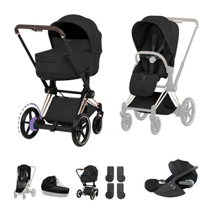 Cybex e-Priam Ultimate Bundle - Style Collection-Travel Systems-Sepia Black-Rose Gold | Natural Baby Shower