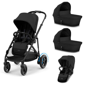 CYBEX e-Gazelle Twin Pushchair-Strollers-Moon Black-2x Carrycot + Seat Unit | Natural Baby Shower