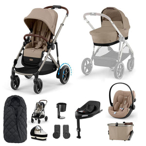 CYBEX e-Gazelle S + Cloud G Travel System-Travel Systems-Almond Beige-With Base | Natural Baby Shower