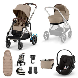 CYBEX e-Gazelle S + Cloud G Travel System-Travel Systems-Almond Beige/Black-No Base | Natural Baby Shower