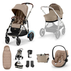 CYBEX e-Gazelle S + Cloud G Travel System-Travel Systems-Almond Beige-No Base | Natural Baby Shower