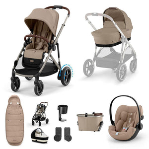 CYBEX e-Gazelle S + Cloud G Travel System-Travel Systems-Almond Beige-No Base | Natural Baby Shower