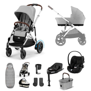 CYBEX eGazelle S Pushchair + Cloud G Luxury Bundle - Stone Grey-Travel Systems-Stone Grey-Gold Footmuff | Natural Baby Shower