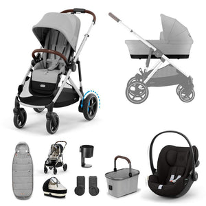 CYBEX e-Gazelle S + Cloud G Travel System-Travel Systems-Stone Grey-No Base | Natural Baby Shower