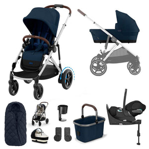 CYBEX e-Gazelle S Pushchair + Cloud T Travel System - Ocean Blue-Travel Systems-Ocean Blue-With Base | Natural Baby Shower