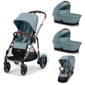 CYBEX e-Gazelle Twin Pushchair-Strollers-Stormy Blue-2x Carrycot + Seat Unit | Natural Baby Shower