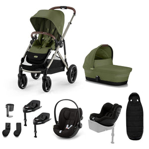 CYBEX Gazelle S Newborn to Toddler Ultimate Bundle-Travel Systems-Moss Green-2 x Base G | Natural Baby Shower