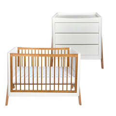 Gaia Baby Hera 'Studio Edit" Two Piece Set (Cot & Dresser) - White / Oak-Nursery Sets-White / Oak-Without Mattress | Natural Baby Shower