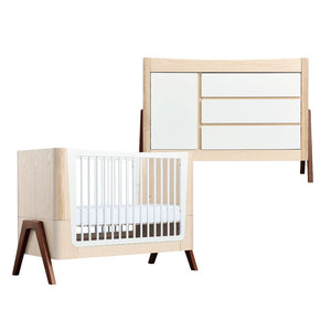 Gaia Baby Hera Cot Bed + Dresser Two Piece Bundle - Natural + Walnut-Nursery Sets- | Natural Baby Shower