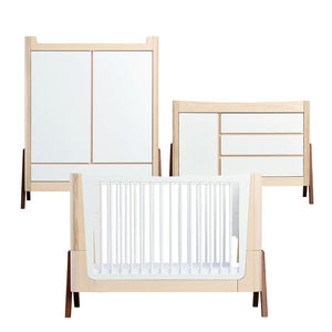 Gaia Baby Hera Cot Bed + Dresser + Wardrobe Three Piece Bundle - Natural + Walnut-Nursery Sets- | Natural Baby Shower