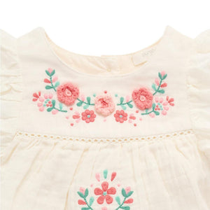 Purebaby Embroidered Romper - Cloud-Rompers-Cloud-0-3m | Natural Baby Shower