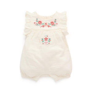 Purebaby Embroidered Romper - Cloud-Rompers-Cloud-0-3m | Natural Baby Shower