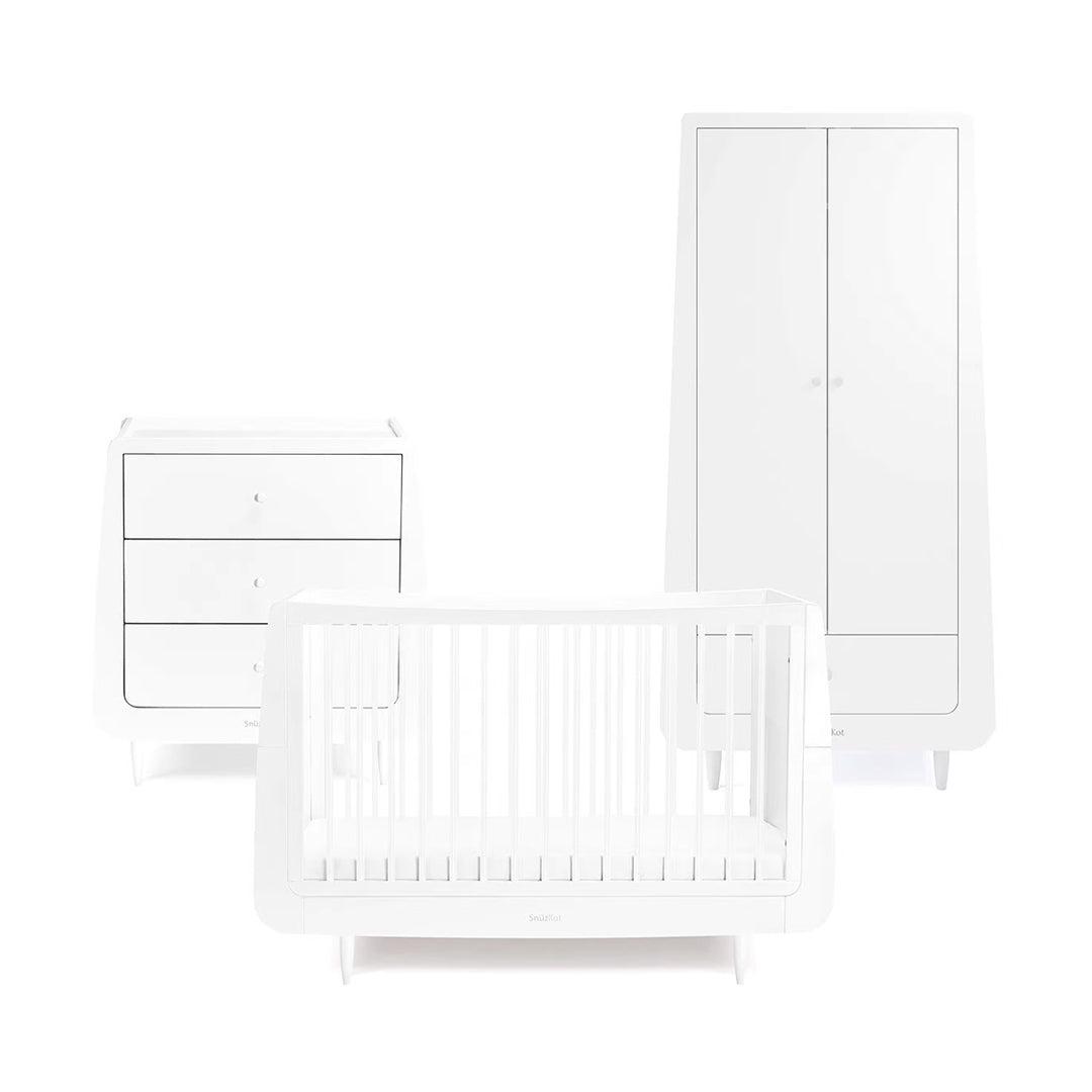 SnuzKot Skandi 3 Piece Nursery Furniture Set - White-Nursery Sets-White-No Mattress | Natural Baby Shower