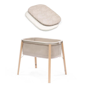 Stokke Snoozi Bassinet - Sandy Beige-Bedside Cribs-Sandy Beige-With 2x Fitted Sheet | Natural Baby Shower