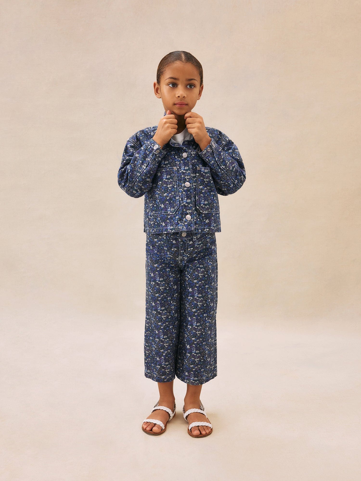 Bonpoint Girls Gersande Wide Leg Jeans in Blue