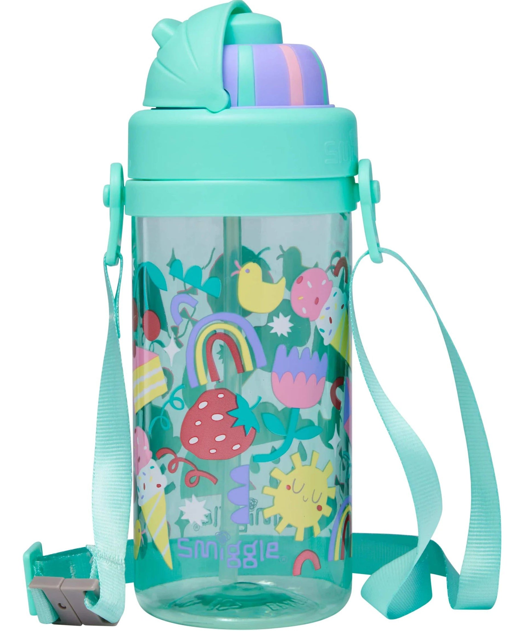 Smiggle - Glide Teeny Tiny Pipetli 440ML BPA İçermeyen Askılı Suluk-Dinossi