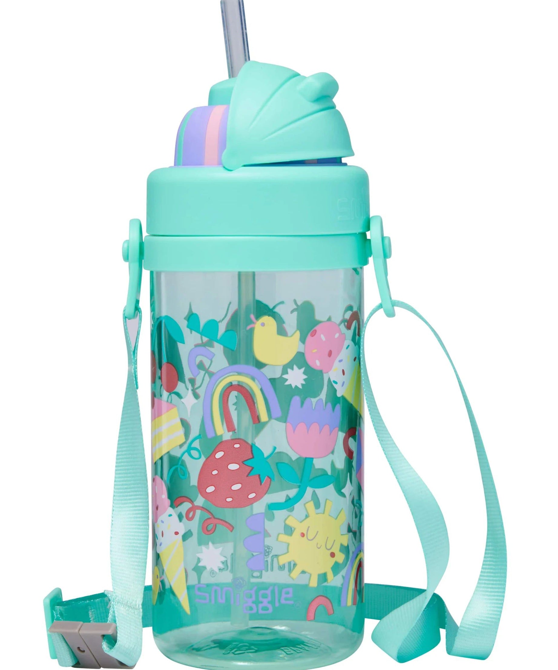 Smiggle - Glide Teeny Tiny Pipetli 440ML BPA İçermeyen Askılı Suluk-Dinossi