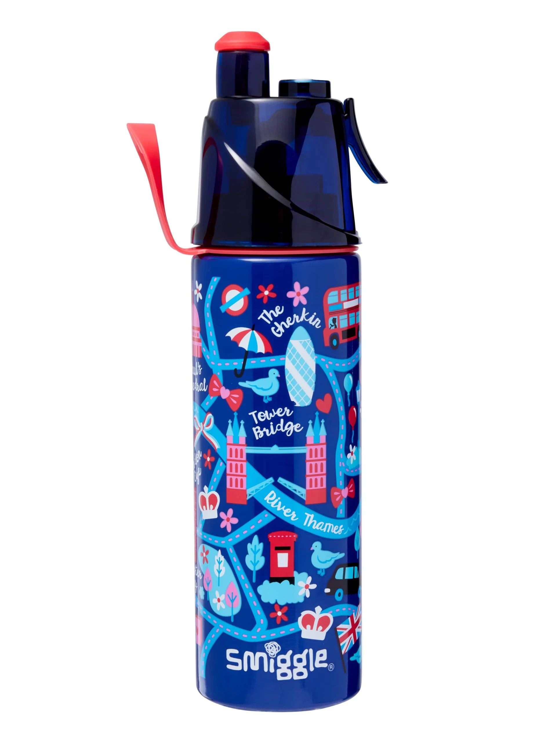 Smiggle - Little London Su Püskürtmeli 500 ML Çelik Matara-Dinossi